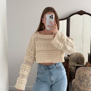 Tularosa Cream Crochet Sweater